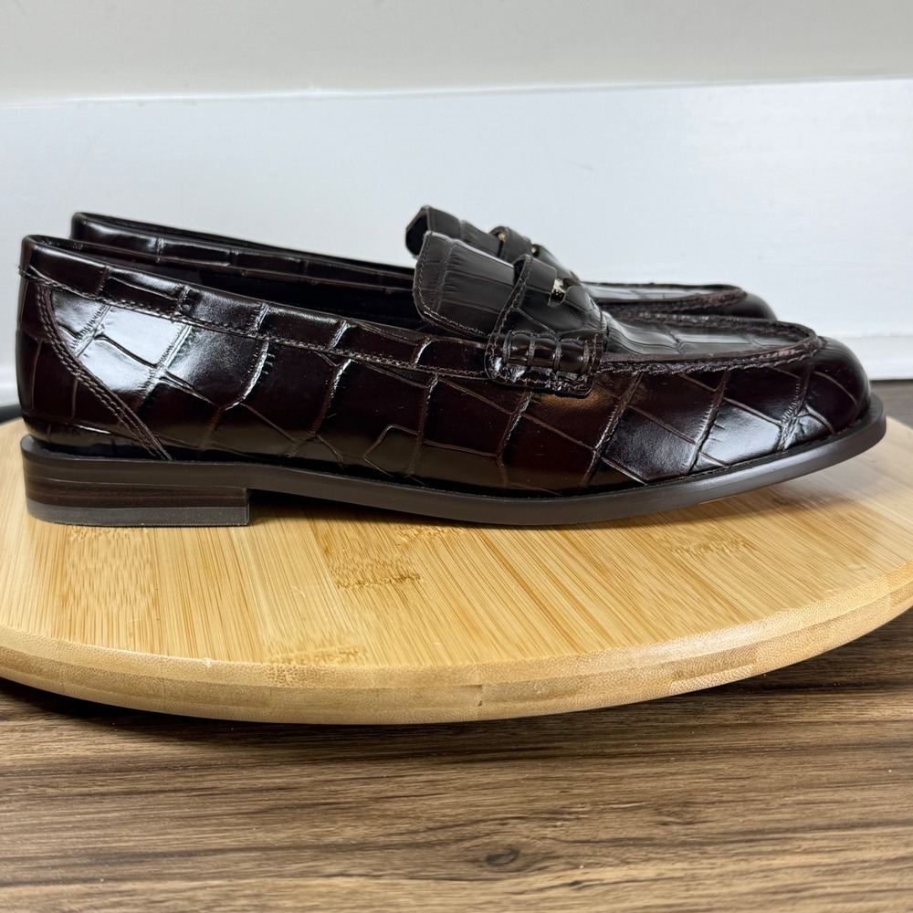 Madewell Loafers Women 8 Brown Croc Embossed Leather Penny Fall Timeless Preppy